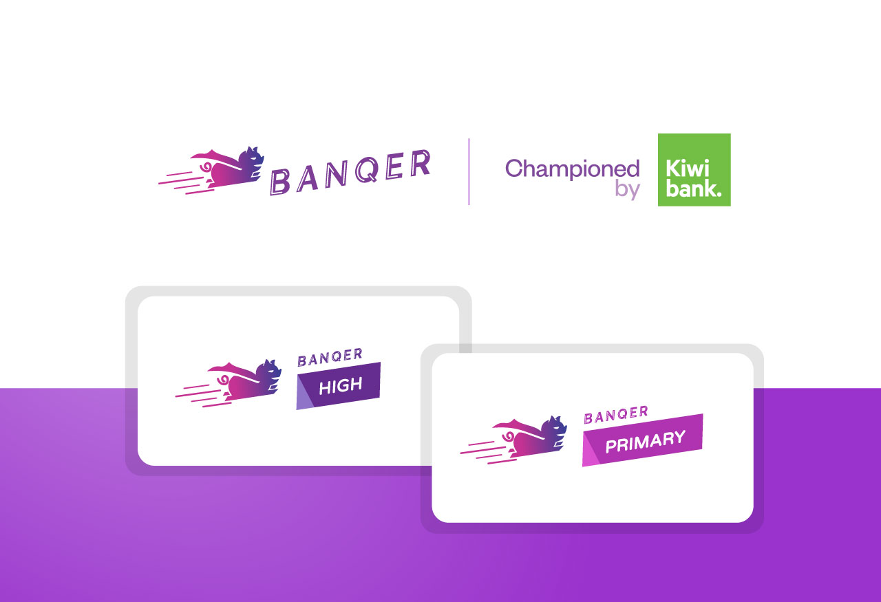 Banqer logos, from the main parent brand and two sub-brands Banqer Primary and High